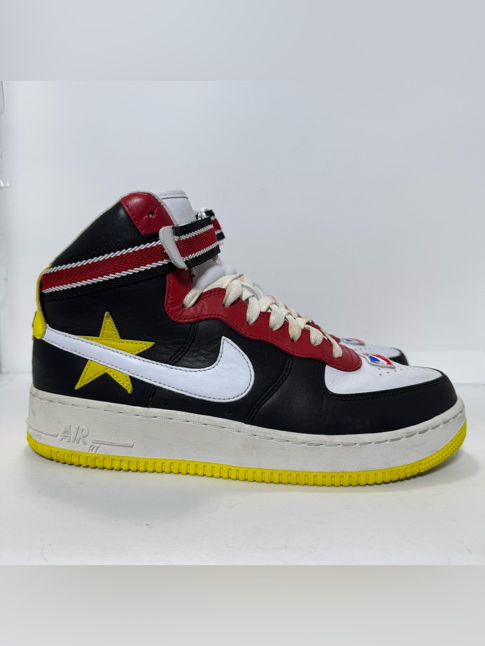 Nike x RT Mens Air Force 1 High AQ3366-600 Black Yellow White Red Sneakers 9.5